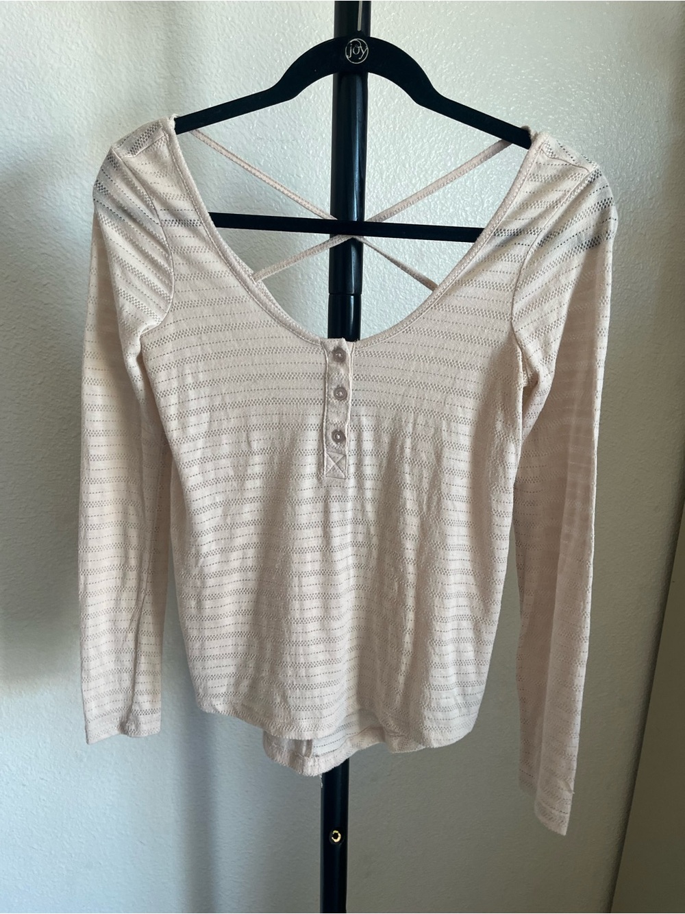 Kirra Cream Long-Sleeve Henley Top with Crisscross Back